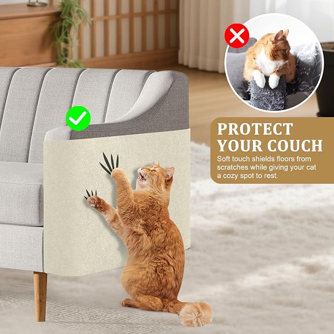 2 Pcs 78.7"x15.8" Cat Scratch Mat, Trimmable Self-Adhesive Carpet, DIY Climb Cat Scratcher for Couch, Furniture or Wall Protection, Cat Tree Cover and Scratching Post Replacement Pad