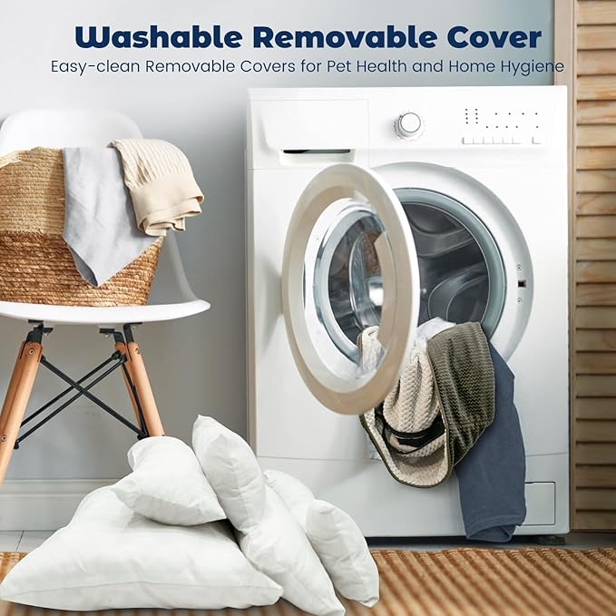 Miguel Medium Small Dog Bed with Washable Removable Cover - Rectangle Pet Bed for Indoor Cats with Bolster Soft Cuddle Bed for Puppies with Supportive Side Wall Slip-Resistant Bottom, Khaki 25 Inches