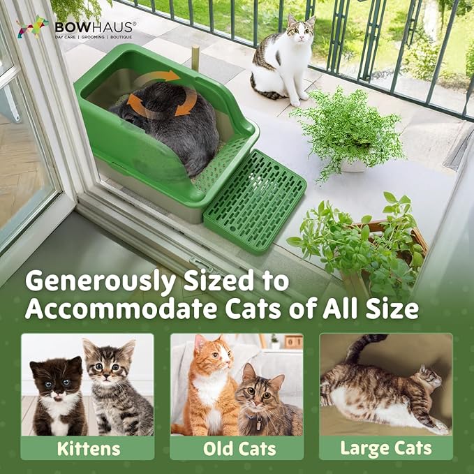 XL Enclosed Stainless Steel Cat Litter Box with Lid, High Sided Metal Litter Box w/Scoop, Enclosed Extra Large Metal Litter Box, Odorless Steel Litter Pan, Anti-Leakage & Easy Clean, Green
