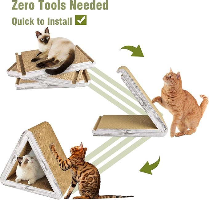 Foldable Cat Scratching Board Triangle Scratcher Cardboard Cat Scratch Pad 6 Usable Sides Cat Scratcher for Indoor Cat Vertical Cat Board Pads Cat Scratching Post