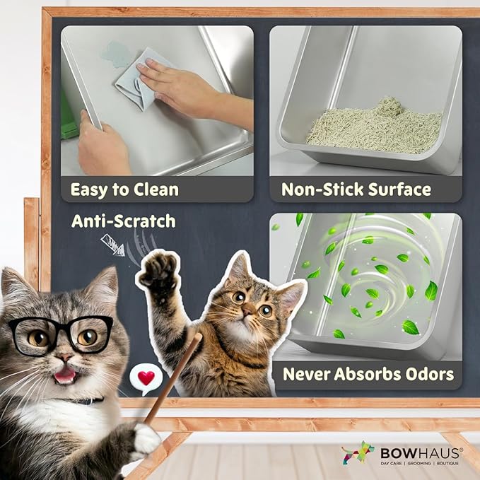XL 3 in 1 Enclosed Extra Large Metal Litter Box w/Lid, Stainless Steel Cat Litter Box, Odorless Steel Litter Pan, Anti-Leakage & Easy Clean, High Sided Metal Litter Box w/Scoop, Beige