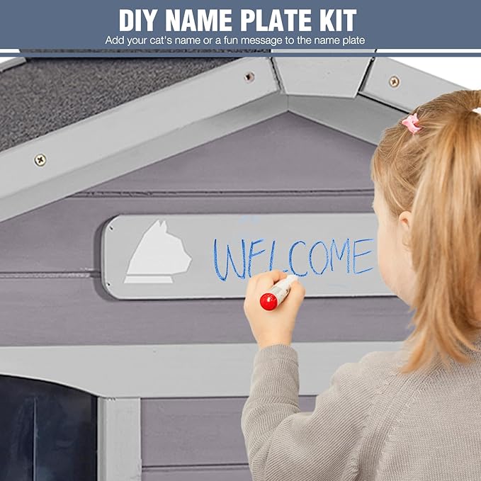 Outdoor Cat House Weatherproof Large Cat Shelter with Balcony Indoor Kitty Shelter Condos with Escape Doors