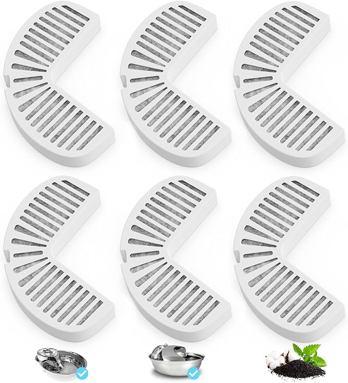Cat Water Fountain Filters, 3 Pack Replacement Filters for Ceramic & Stainless Steel Fountains Automatic Pet Fountain Dog Water Dispenser (6 Pack)