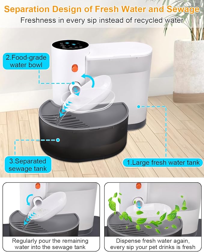 Smart Pet Water Fountain,Filterless Cat Water Fountain No Filter,3L/102oz Ultra Silent Cat Fountain, Separation Design(with A Quick Dry Pet Mat)