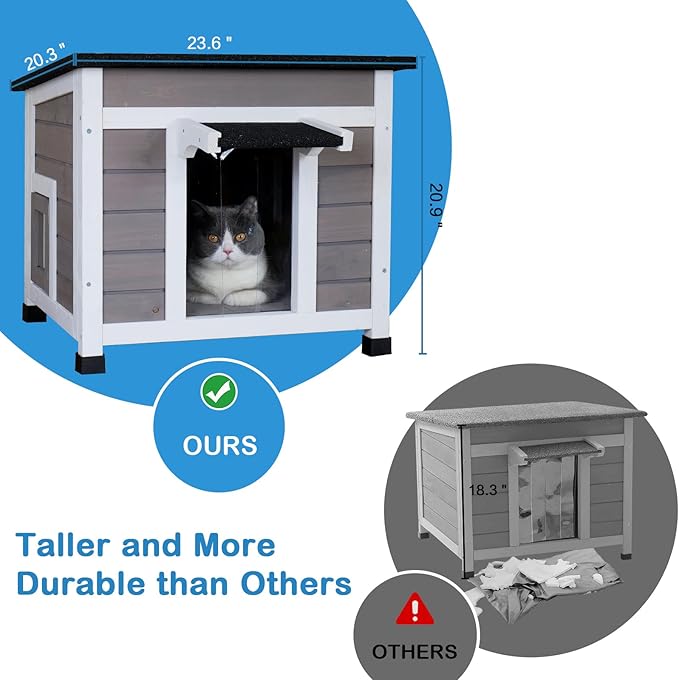 Outdoor Cat House Insulated Feral Cat Shelter Weatherproof Outside Cat Enclosure for Winter Gray