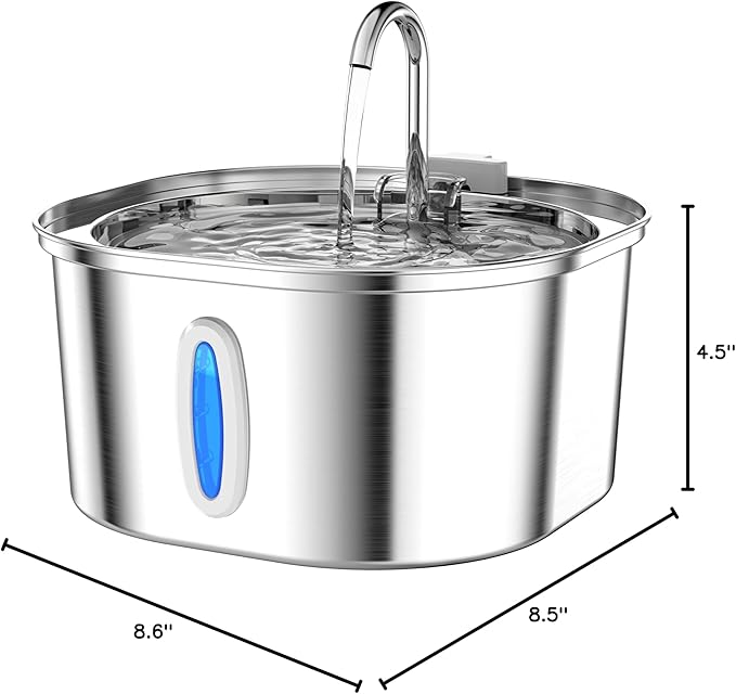 Cat Water Fountain - 3.2L/108oz Stainless Steel Pet Water Drinking Fountain for Cats Indoor, Dog Water Fountain with Water Level Window