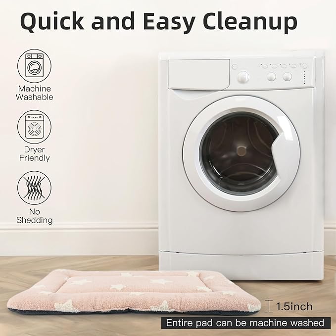 Mora Pets Dog Crate Pad Kennel Dog Bed Mat for Medium Dogs Washable Cute Star Pet Bed for Cage Ultra Soft Flat Puppy Cat Kitten Cushion for Sleeping Anti-Slip Pink 30 x 19