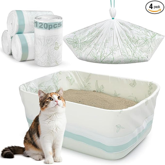 Bienbee Litter Box Liners, 120 Pack 36" x 19" Large Size Cat Litter Bags Extra Thick Cat Box Liners Easy Cleanup Tear Resistant Heavy Duty Cats Litters Pan Liner with Drawstring Pet Cats Supplies