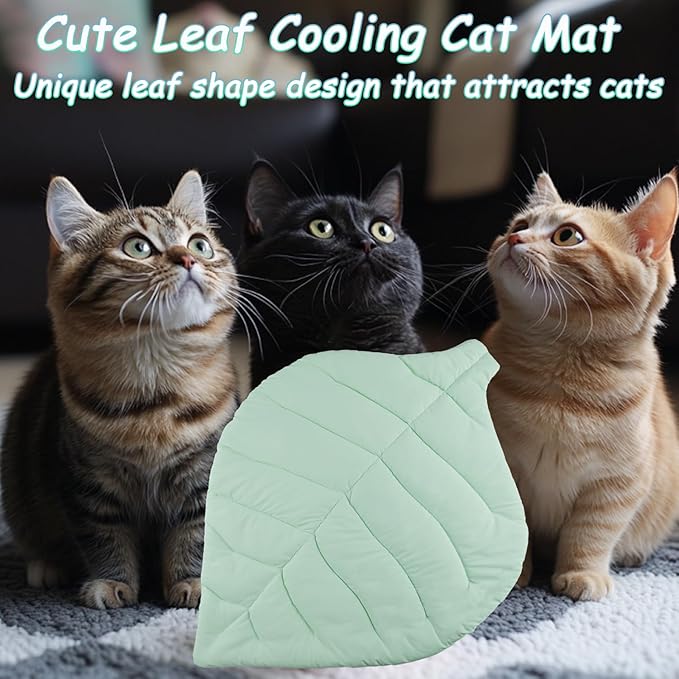 Cat Cooling Mat Pet Leaf Shaped Pad 26.5"x19.5" Breathable Durable Easy to Clean Pet Cool Mats for Cat and Small Dog use in Floor,Bed,Sofa,Chair,Kennel (Light Green)