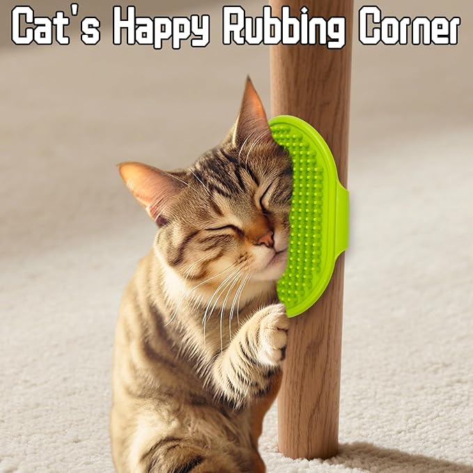 4PCS Cat Self Groomer Silicone, Cat Corner Chin Scratcher, Rubber Face Grooming Brush for Indoor Cats, Self Groomer Wall Brush for Sofa Table Legs Scratching Post Use Pet Supplies, Green Yellow