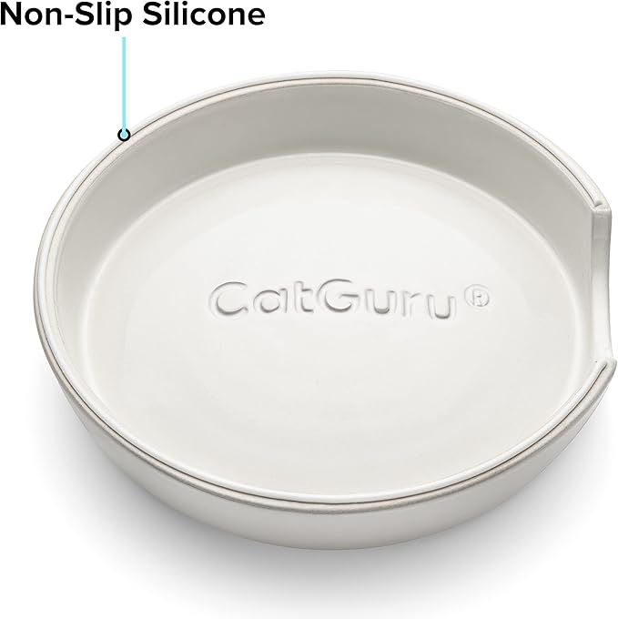 CatGuru Cat Bowls, Whisker Friendly Cat Food Bowl for Indoor Cats, Reliefs Whisker Fatigue, Wide Pet Bowl, Non Slip Pet Feeding Bowls, Shallow Kitten Dish (Set of 2, Ceramic, White)