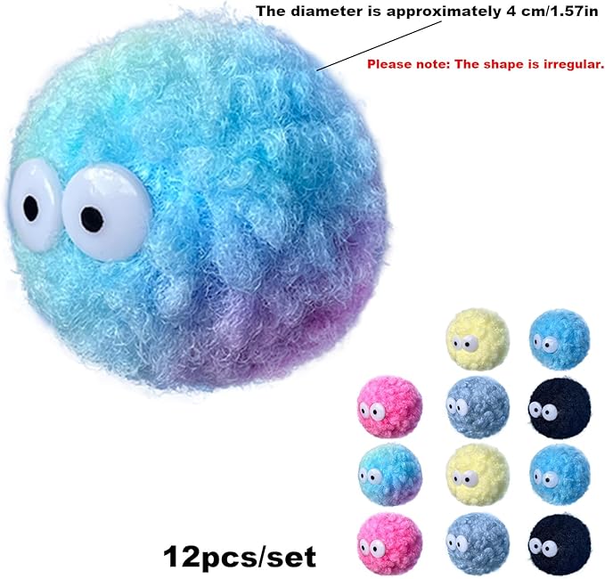 Assorted Color Cat Ball Toys, Irregular Shape Woolen Yarn Puffs Pom Balls Interactive Kitten Chasing Toys Cat Chase Balls (Multicolored 12Pcs)