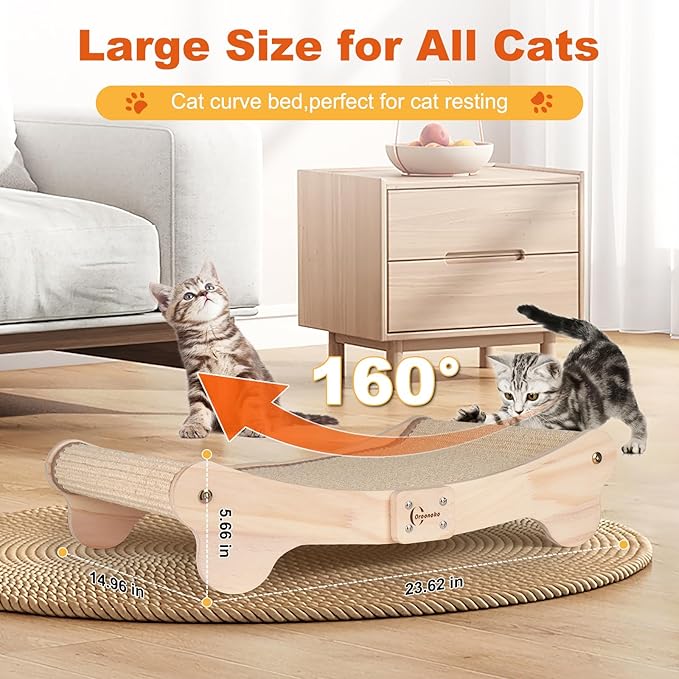 Oroonoko Cat Scratcher Bed for Indoor 2-in-1 Sisal Scratching Post & Hammock with Easy Assembly, Non-Tip Wood Base, Large Cat Bed & Scratch Pad (2-in-1 scracher Bed)