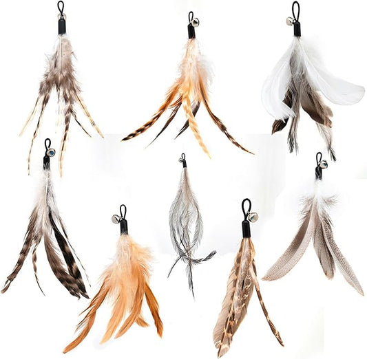 Natural unstained Feathers,8PCS Cat Feather Toys Replacement Wand Toy Refills, Cat Feathers Refill for Indoor Cats,Perfect Wand Attachments
