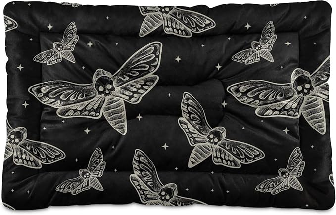 Pet Bed Gothic Skull Butterfly Moth Dog Bed Mat Absorbing Non Slip Pad Pet Sleeping Mat for Small, Medium, and Large Dogs Puppy Cat 36 in x 24 in