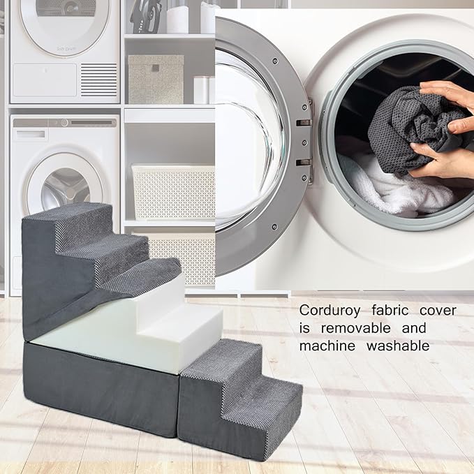 Dog Stairs for High Beds 28-30 inches Tall, 6-Step Dog Stairs for Small Large Dogs/Cats, Foam Dogs Steps/Ramp for High Bedsides/Couch, Non-Slip Balanced Pet Step/Pamp/Ladder for Bed, Grey