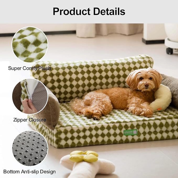 MEWOOFUN Cat Bed for Indoor Cats Orthopedic Dog Bed for Small Medium Dogs, Egg- Foam Pet Bed with Removable Washable Cover and Non-Slip Bottom (Medium, Green)