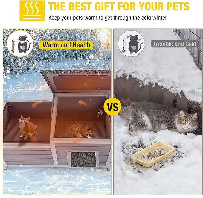 Aivituvin Heated Cat House for Outdoor Wooden Cat Condo Weatherproof Insulated Feral Cat Shelter Outside for Winter