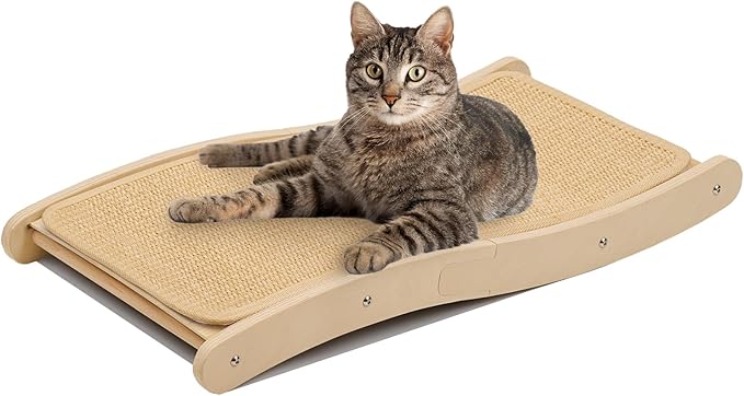 PETKARAY Sisal Cat Scratching Board, Curved Sisal Cat Scratcher, Large Indoor Kitty Scratch Pad, Heavy Duty Wave Lounge Bed for Kitten