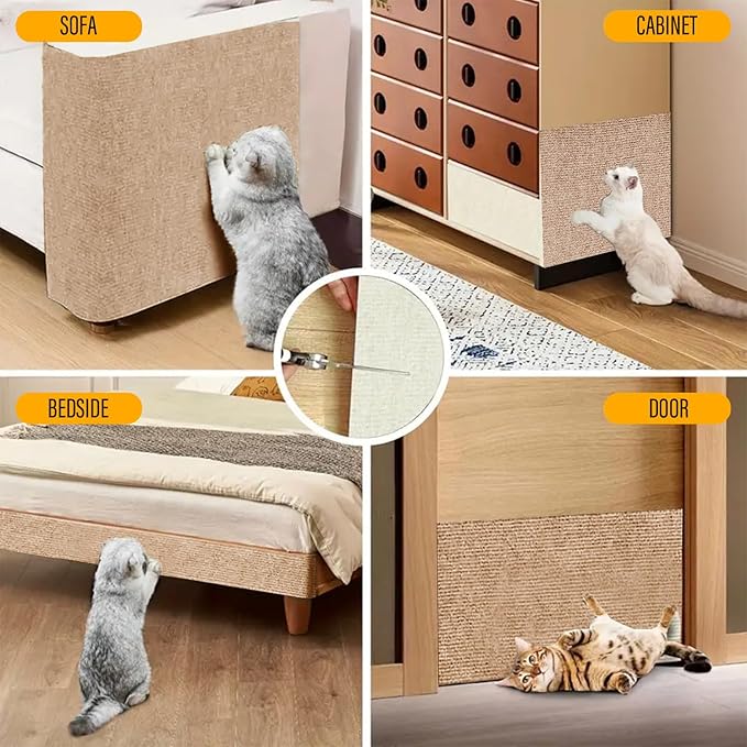 Cat Scratch Couch Furniture Protector, Adhesive Cat Scratch Pad Deterrent for Furniture, DIY Climbing Scratcher for Indoor Cats (Khaki, 39.3x15.8 in)