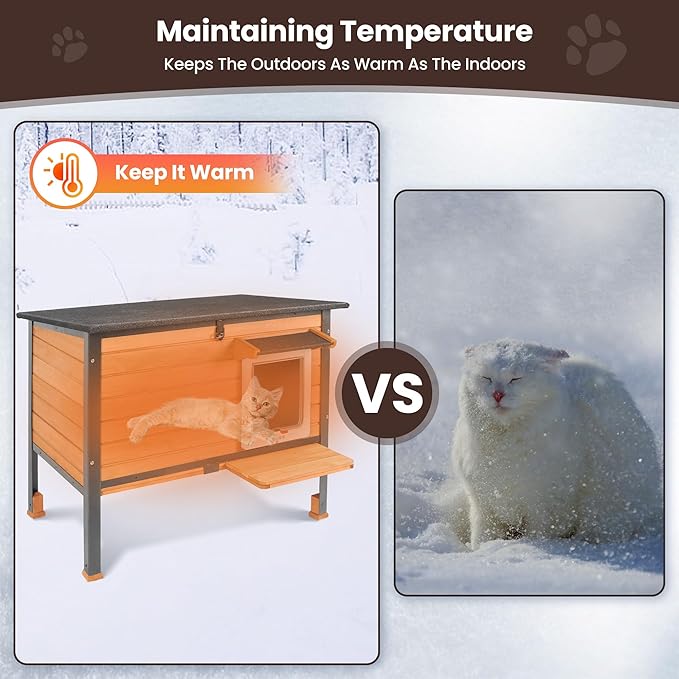 Insulated cat House Outdoor Weatherproof for Winter, Feral Cat Shelter with Insulated Liner, All Round Metal Frame Wooden Condos, Indoor and Outdoor Use for Cat, Rabbit and Small Animal