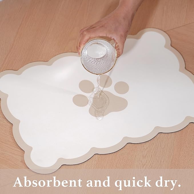 Ralxion Scalloped Dog Feeding Mat, Absorbent Mats for Dog Food and Water Bowl, Dispenser, Cute Elegant Aesthetic Khaki Beige Scallop Pet Placemat for Dogs, Cats, Puppy Accessories, 17" X 24”