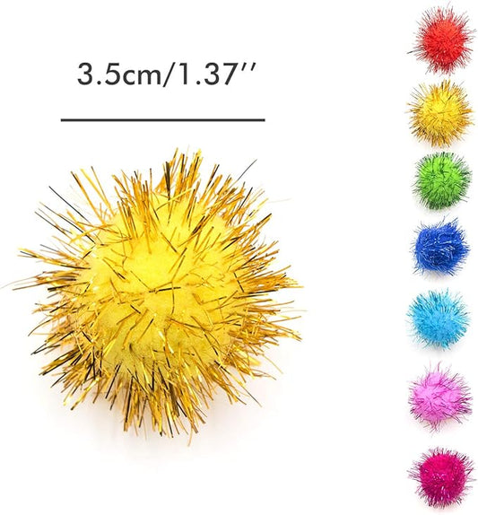 VAPKER 30 Piece 1.5" Assorted Color Sparkle Balls Cat's Favorite Toy Tinsel Pom Poms Glitter