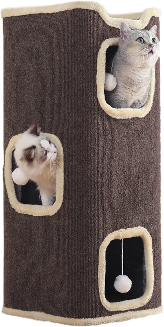 Empet Cat House for Indoor Cats Beds, Multi-Level Cat Condo, Foldable Cave Bed Brown, (3-Level)