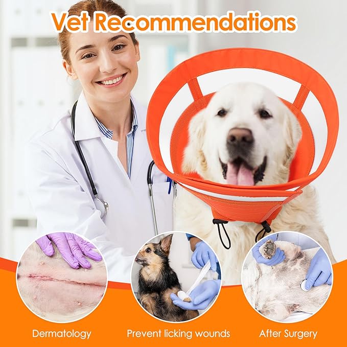 SAWMONG Soft Cone for Dogs, Dog Cones for Large Dogs, Adjustable Pet Recovery Collar to Stop Licking, Comfy Elizabeth E-Collar for Dog After Surgery Alternative (XL,Orange)