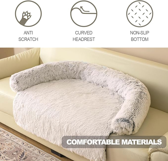 Calming Dogs/Cats Bed Mats, Dog Pad Washable Removable Couch Cover, Plush Long Fur Mat for Pets, Waterproof Lining, Perfect for Small, Medium and Large Dogs and Cats (Gradient Brown, 45"x37")