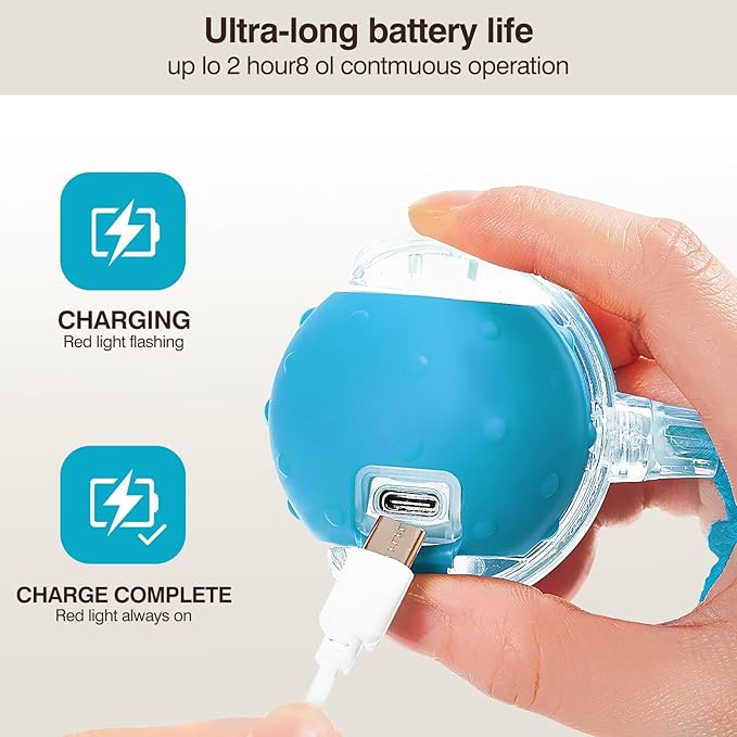 Electric Interactive Cat Toy Ball - Automatic Rolling Silicone Cat Toys for Indoor Cats, Durable Chew-Proof Motorized Kitty Ball with LED Light, Fun Exercise Toys for Bored Kittens(Blue)