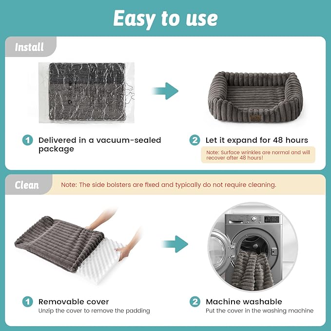 Orthopedic Dog Bed for Small Dogs & Medium Dogs - Washable Rectangle Pet Bed with Anti-Slip Bottom, Soft Calming Cat & Puppy Bed for Indoor Pets (30"x23"x7", Grey)