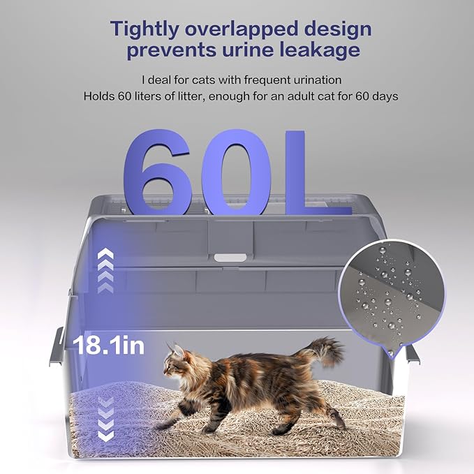 XXXL Stainless Steel Litter Box with Lid,Extra Large 28"L*20"W*18.1"H Metal Cat Litter Boxs,Jumbo Enclosed Removable Litter Box High Sides For Big Cats,with Cat Litter Scoop, Leak-Proof, Easy to Clean