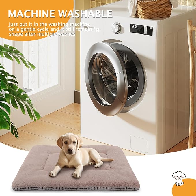 Reversible Dog Bed Mat with Plush and Corn Velvet,Soft Warm Pet Cushion, Dual Purpose Washable Sleeping Mattress Bed for Small Medium Large Dog and Cat XB004 (30"x20", Khaki)