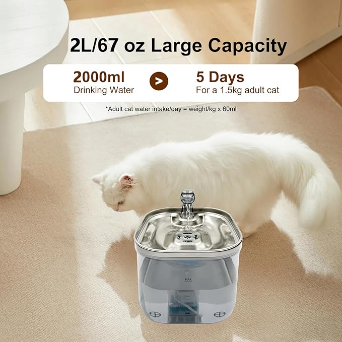 Cat Water Fountain, 85oz/2.5L Pet Water Fountain, Automatic Cat and Dog Water Dispenser for Cats, Dogs, Multiple Pets