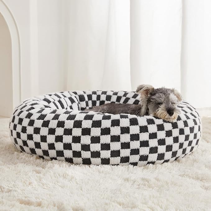 BFPETHOME Donut Dog Bed Medium Size Dogs, Cute Medium Dog Bed for Puppy and Kitten, Round Calming Pet Beds with Non-Slip Bottom, Machine Washable,27inch, Grey