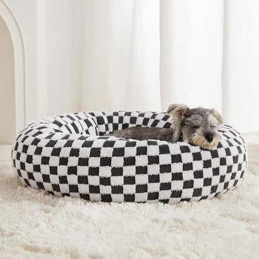BFPETHOME Donut Dog Bed Medium Size Dogs, Cute Medium Dog Bed for Puppy and Kitten, Round Calming Pet Beds with Non-Slip Bottom, Machine Washable,27inch, Grey