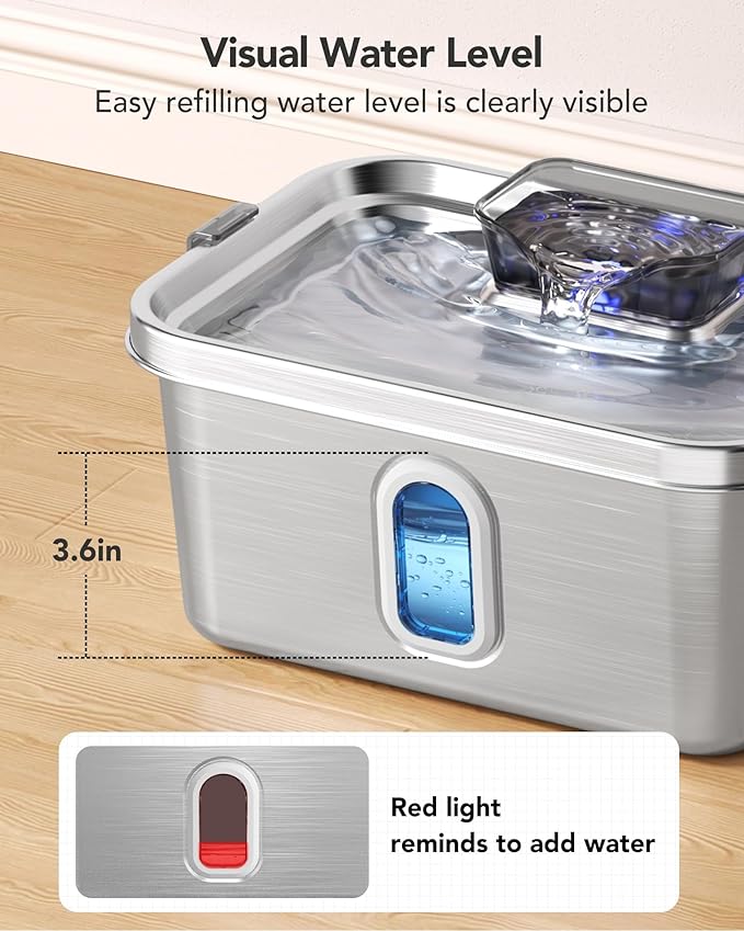 Dog Water Fountain for Large Dogs Stainless Steel Dog Water Fountain 2 Gal Cats & Pets Automatic Pet Water Fountain with Large Drinking Area Ultra-Quiet Pump Water Fountain Dog Bowl with Filters