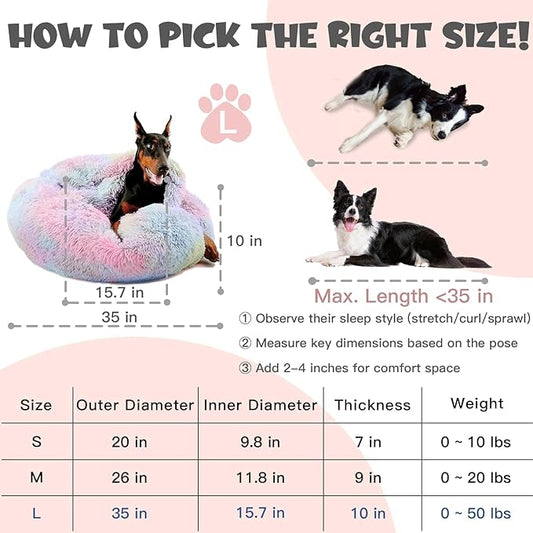 Himax Dog Beds for Large Dogs, Donut Dog Bed with Blanket Attached, Calming Round Dogs Beds Washable(20"/26"/35") Multicolor