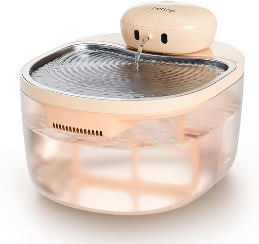 PetTop® Pumpless Cat Water Fountain - 102oz/ 3L - Stainless Steel Tray – 3600mAh Battery Operated with Motion Sensor - The Easiest to Clean