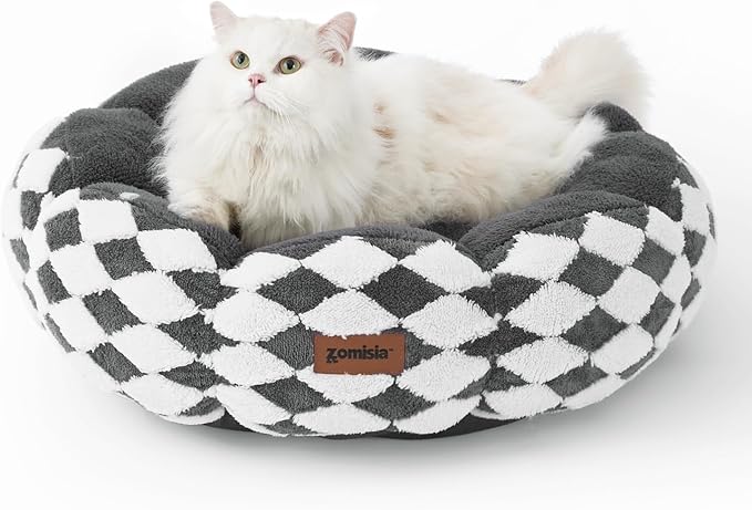 Large Cat Beds for Indoor Cat, Donut Dog Beds for Small Dog, Round Plush Puppy Bed for Kitten,Anti-Slip Bottom, Grey