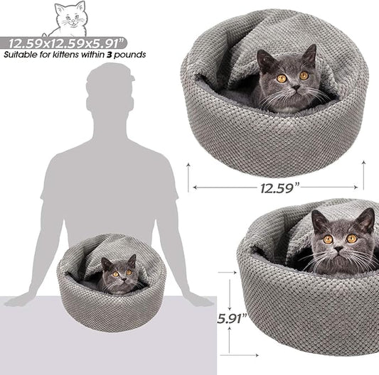 Winsterch Washable Cat Bed - Round Soft, Cozy & Warming for Indoor Cats. Calming Kitten Pet Bed. Small Pet Covered Cat Cave Beds (Gray,12.59 x 12.59 x 5.91 in)