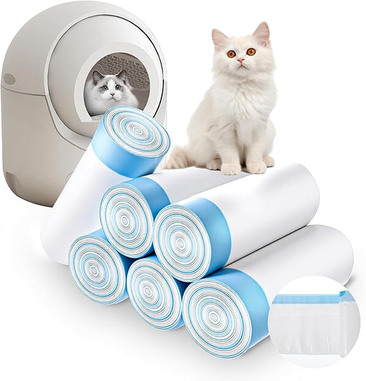 160Pcs Robot Litter Box Bags with Drawstring, Extra Thick Self Cleaning Kitty-Litter Bags Liners, Heavy-Duty Cat Litter Liner Bag for Family(25x15.7in, Blue)
