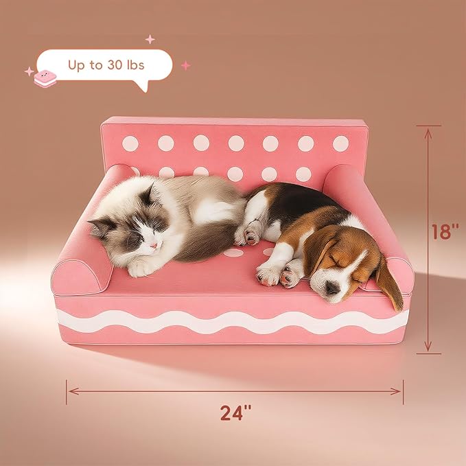 Cat Couch with Soft Pillow, Supportive Dog Couch, Cat Sofa with Removable Cover,Cute Cookies Shaped, 24 Inch