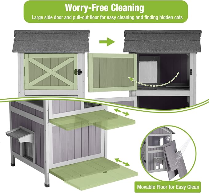 GUTINNEEN Insulated Outdoor Cat House for Winter Feral Cat Shelter Weatherproof 2-Story