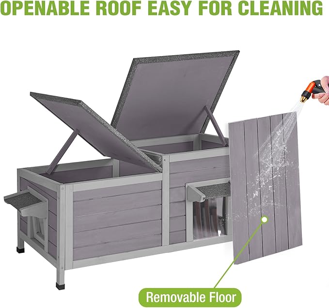 GUTINNEEN Outdoor Cat House Insulated, Weatherproof Feral Cat House Outside, Heated Stray Cat Shelter for Winter, Wooden Kitty House Indoor