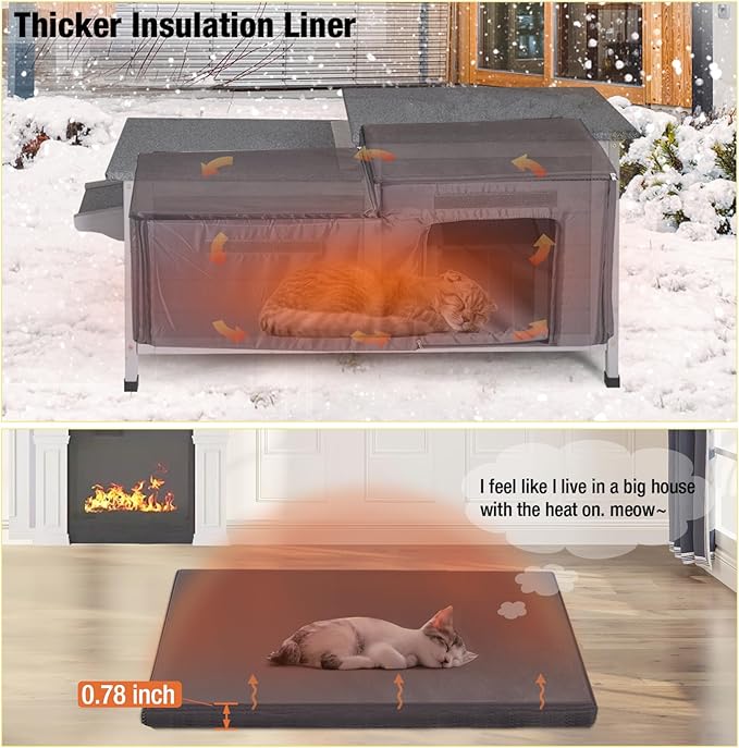 Aivituvin Outdoor Cat House Insulated Feral Cat Shelter Weatherproof for Winter Double Rooms