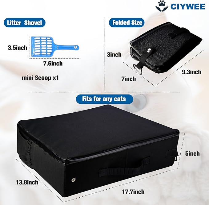 Portable Travel Cat Litter Box for Cats with Lid,Leak-Proof Waterproof Foldable Kitty Litter Box, for Cat Travel Essentials, Hotel, Airplane and Other Outdoor Use(Black)