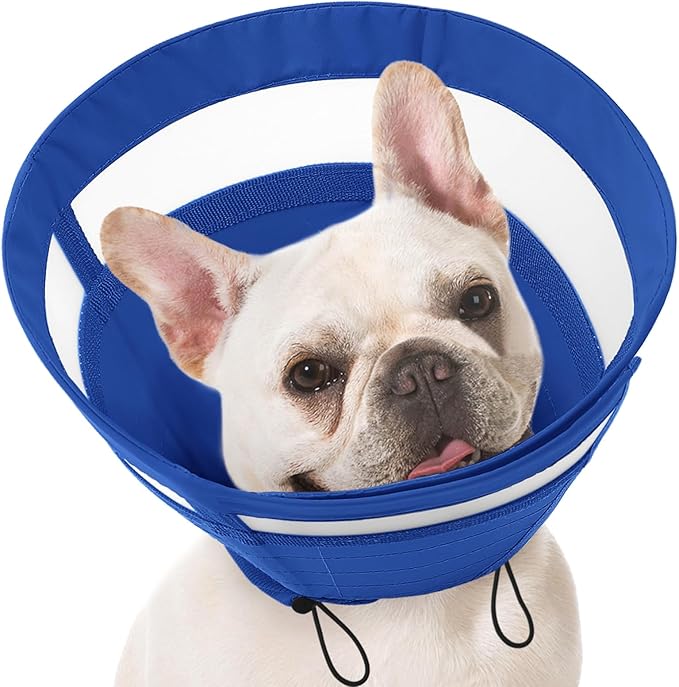 SAWMONG Soft Cone for Dogs, Dog Cones for Medium Dogs, Adjustable Pet Recovery Collar to Stop Licking, Comfy Elizabeth E-Collar for Dogs After Surgery Alternative (M,Blue)