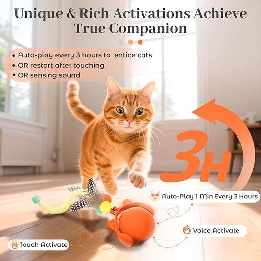 ORSDA Cat Toys for Indoor Cats, New Intelligent Voice Timing Touch Control Cats Ball, Simulate Mouse Sound Kitten Toy, Automatic Interactive Moving Cat Toy for All Ages